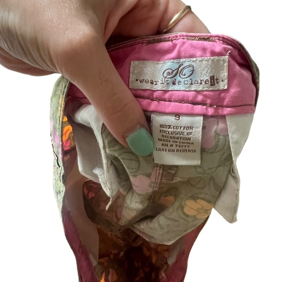 Y2K Vintage Green & Pink Hibiscus Flower Short Shorts Sz 9 - Picture 2 of 4